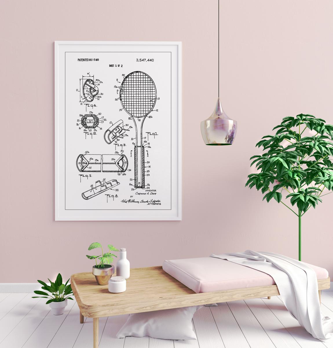 Bildverkstad Patent Print - Tennis Racket - White Poster