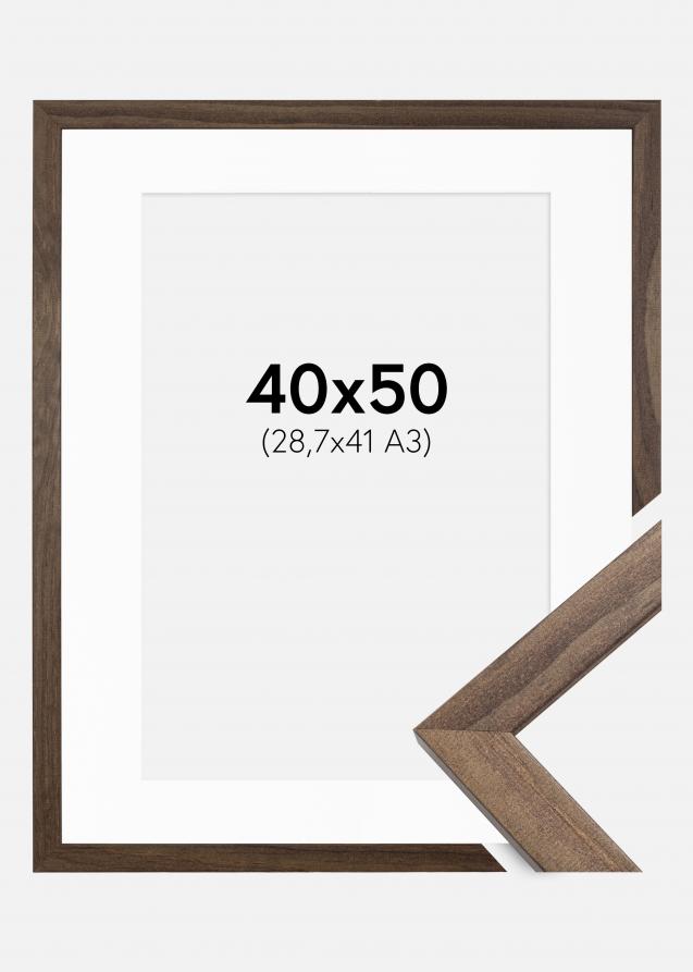 Ram med passepartou Fotolijst Stilren Walnoot 40x50 cm - Passe-partout Wit 29,7x42 cm (A3)