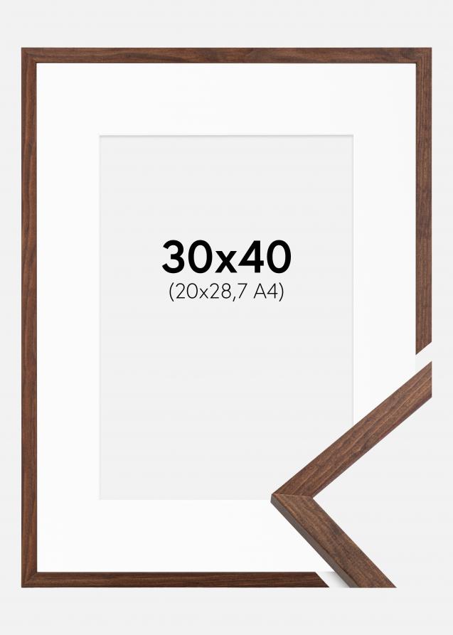 Ram med passepartou Fotolijst Galant Walnoot 30x40 cm - Passe-partout Wit 21x29,7 cm (A4)