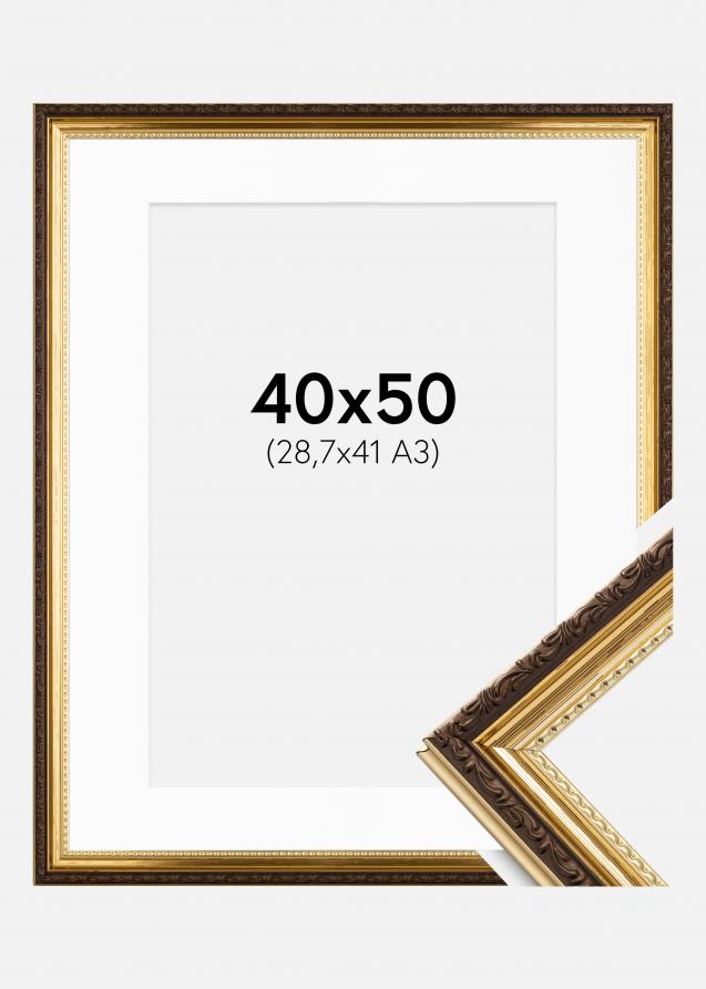 Ram med passepartou Fotolijst Abisko Goud 40x50 cm - Passe-partout Wit 29,7x42 cm (A3)