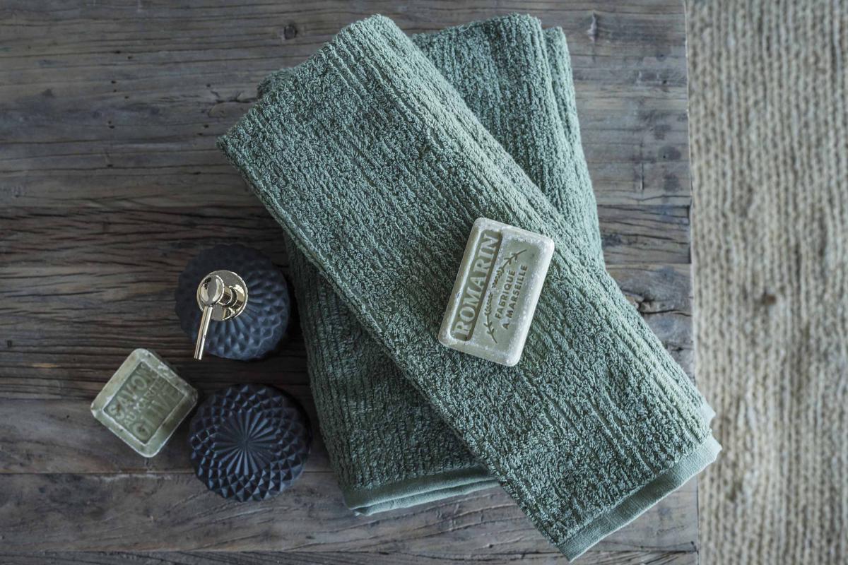 Borganäs of Sweden Gastendoek Stripe Badstof - Groen 30x50 cm
