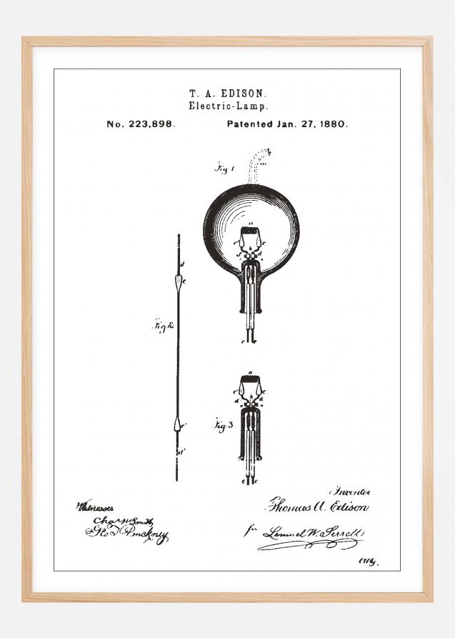 Bildverkstad Patenttekening - Gloeilamp B - Wit Poster