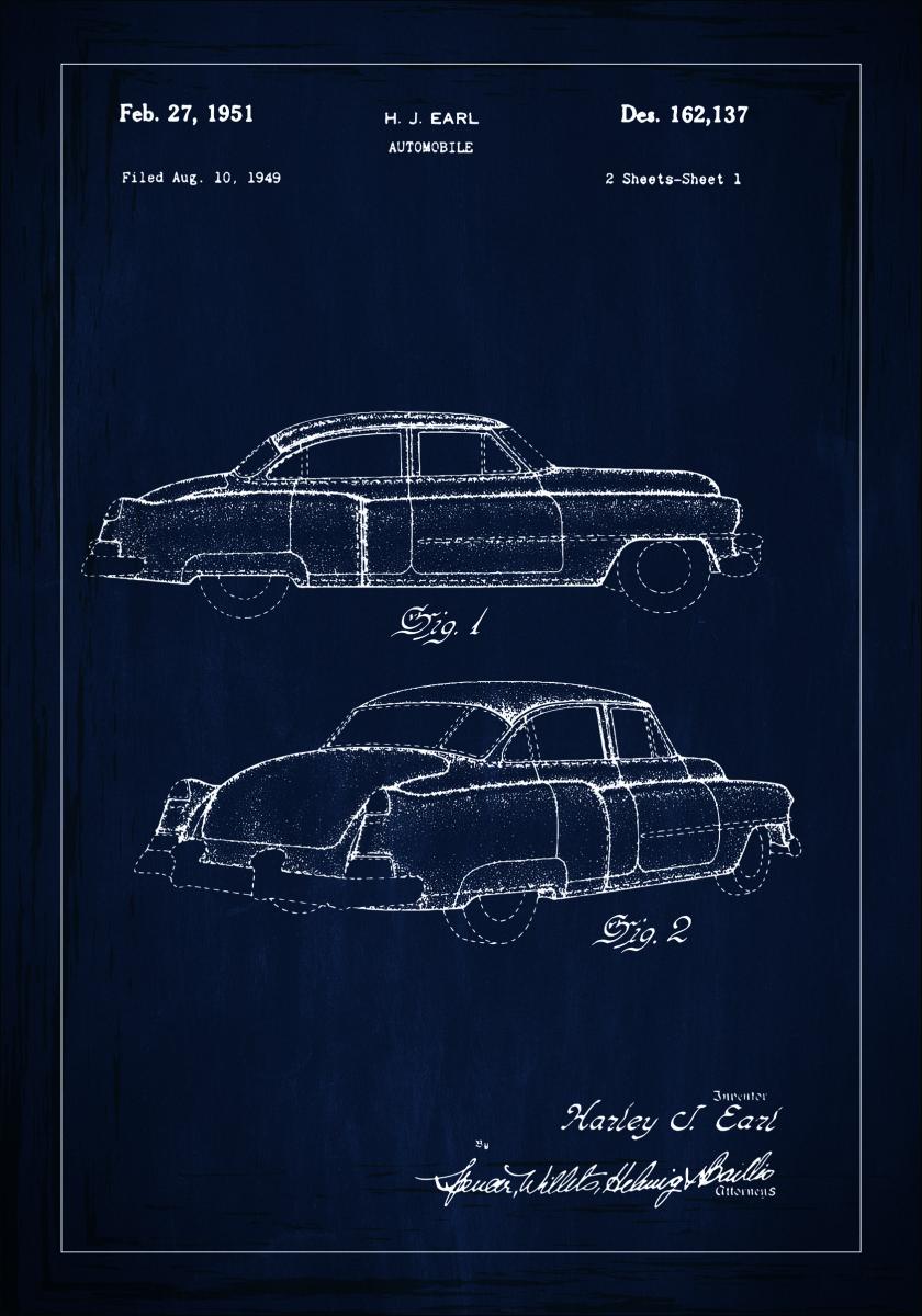 Bildverkstad Patenttekening - Cadillac I - Blauw Poster
