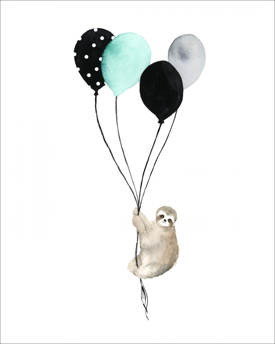 Bildverkstad Sloth With Balloons Poster