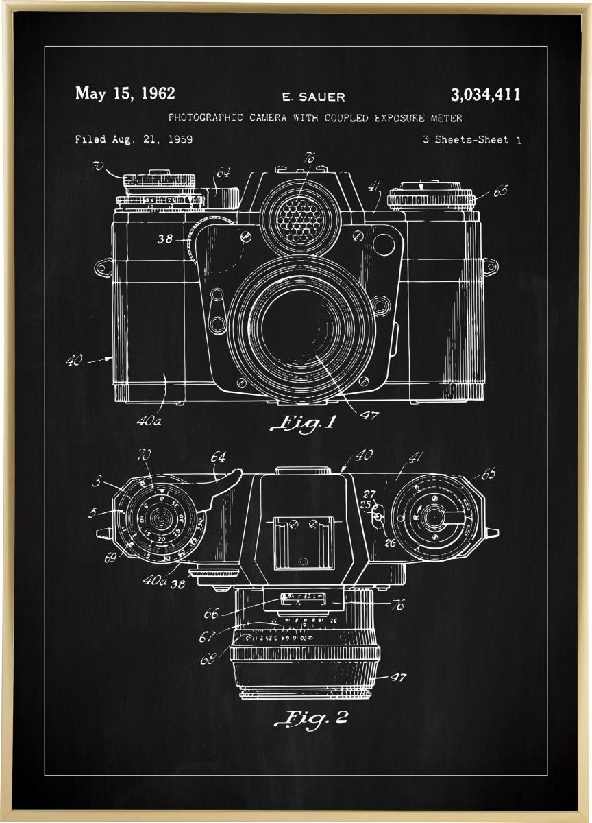 Lagervaror egen produktion Patenttekening - Camera I - Zwart Poster