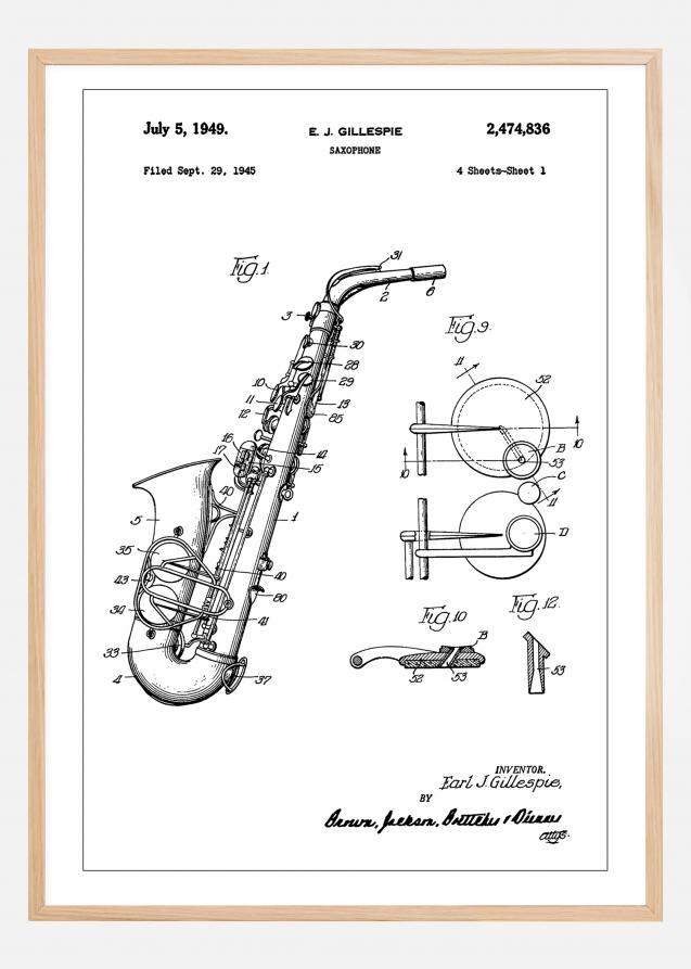 Bildverkstad Patent Print - Saxophone - White Poster