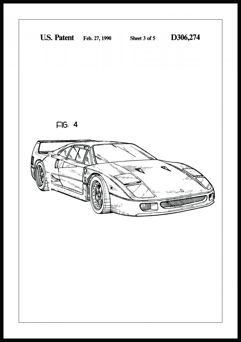 Bildverkstad Patenttekening - Ferrari F40 II Poster