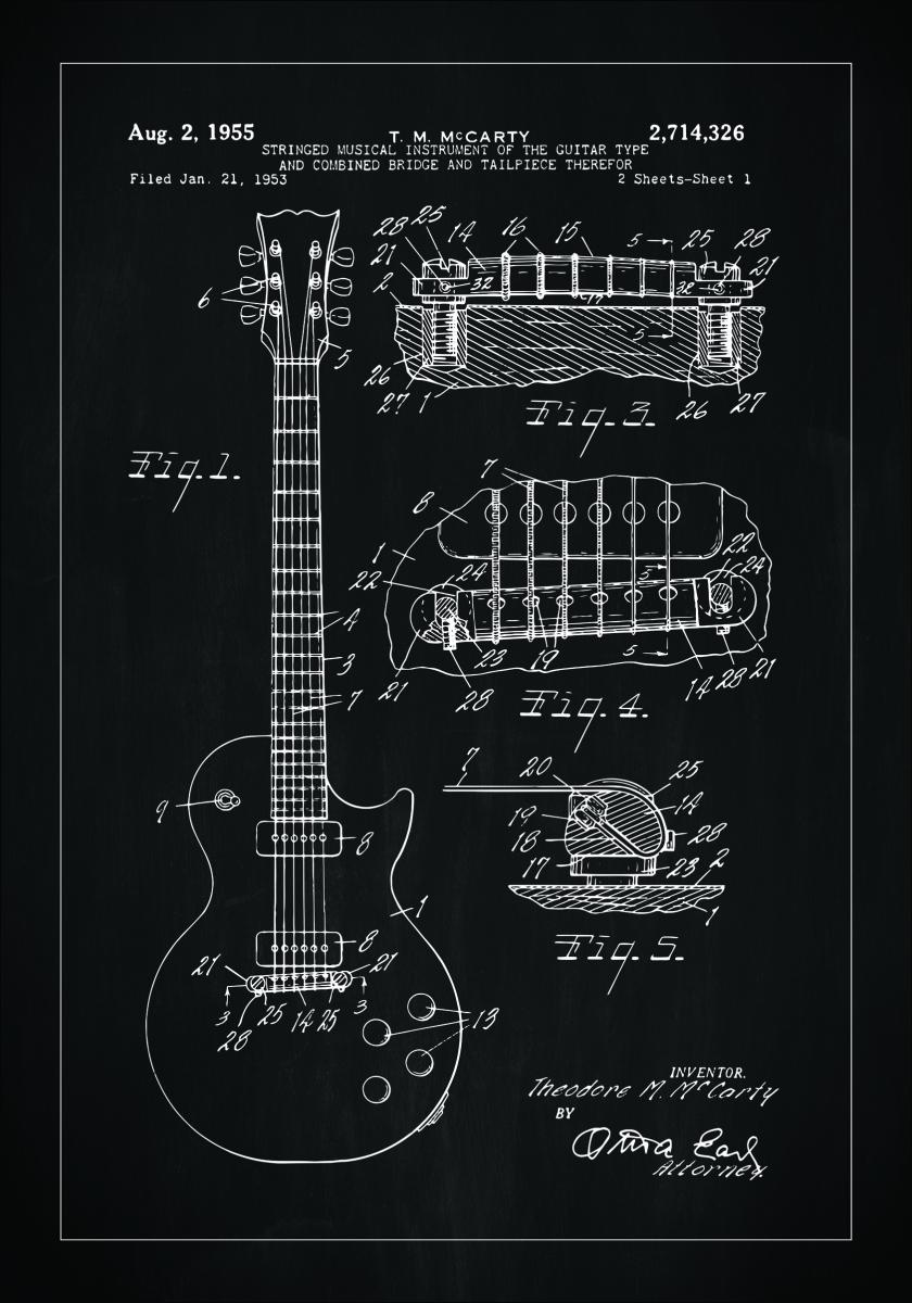 Lagervaror egen produktion Patenttekening - Elektrische gitaar I - Zwart Poster