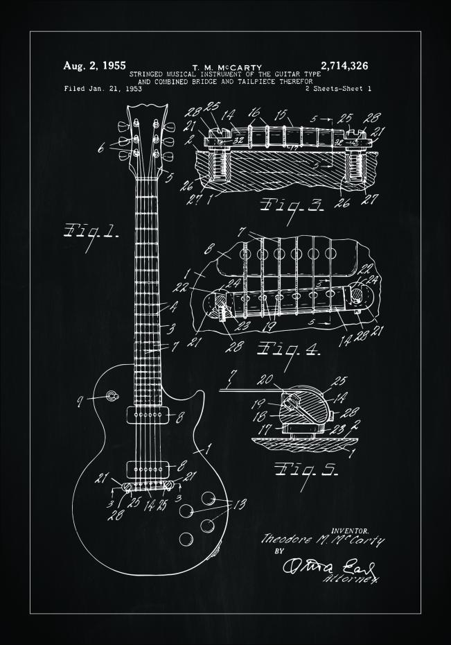 Bildverkstad Patenttekening - Elektrische gitaar I - Zwart Poster