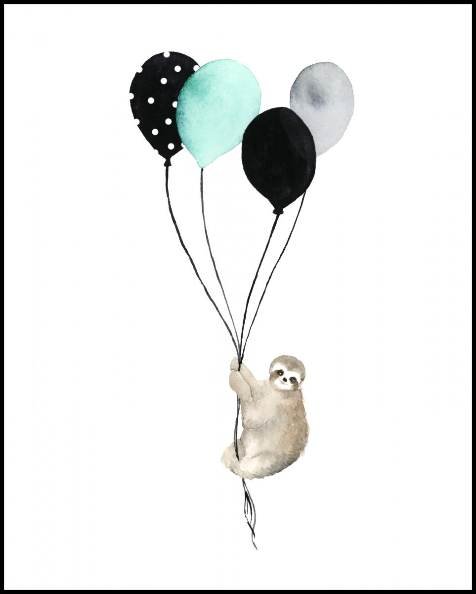 Bildverkstad Sloth With Balloons Poster