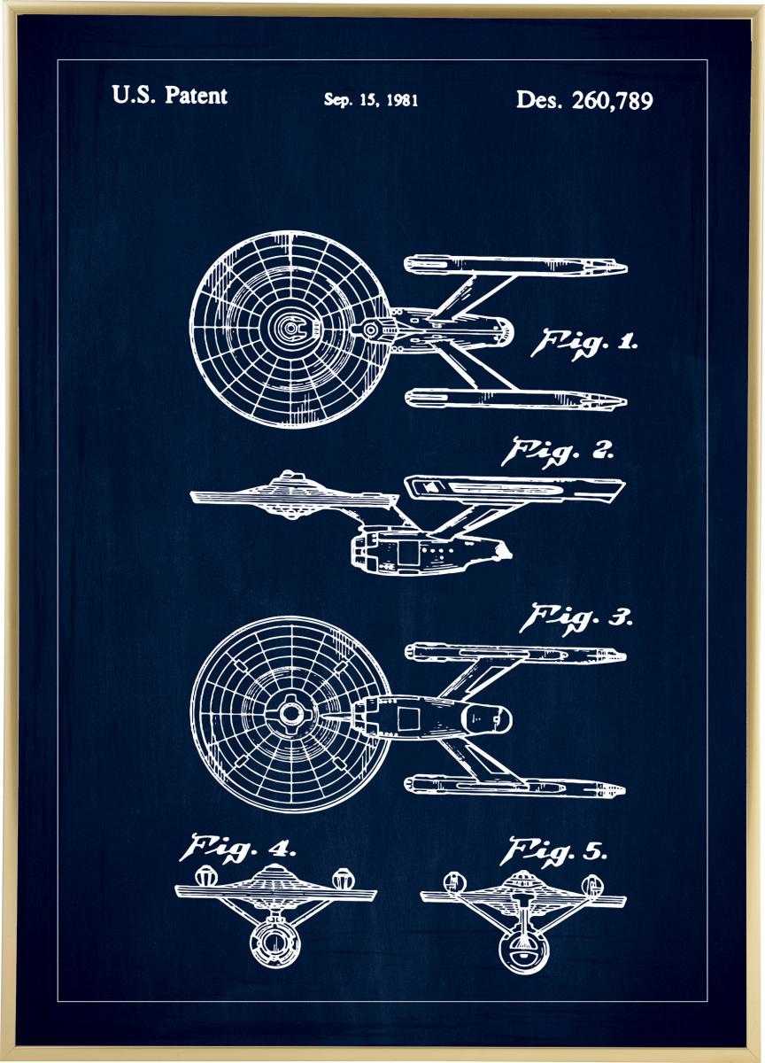 Bildverkstad Patenttekening - Star Trek - USS Enterprise - Blauw Poster
