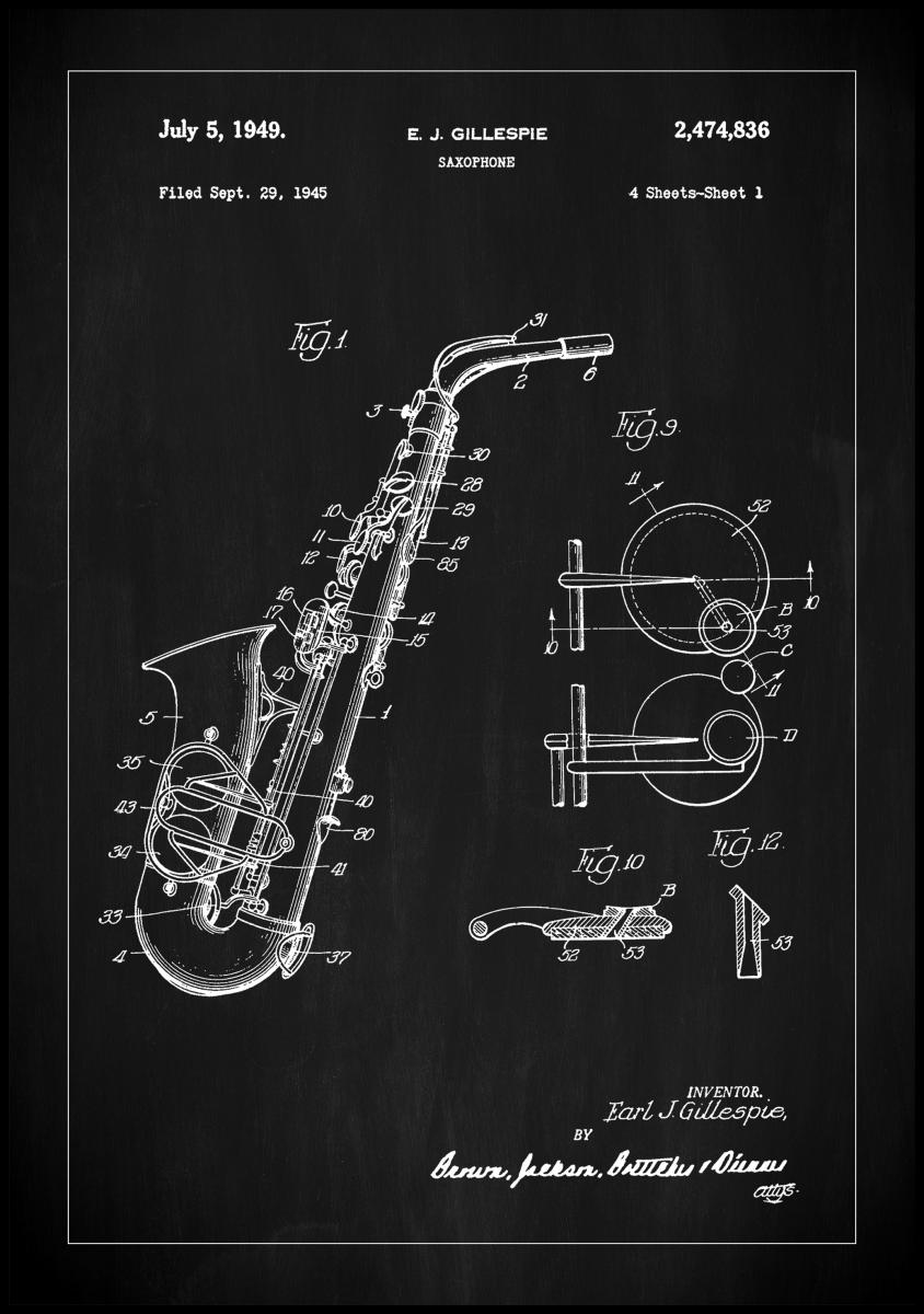 Bildverkstad Patent Print - Saxophone - Black Poster