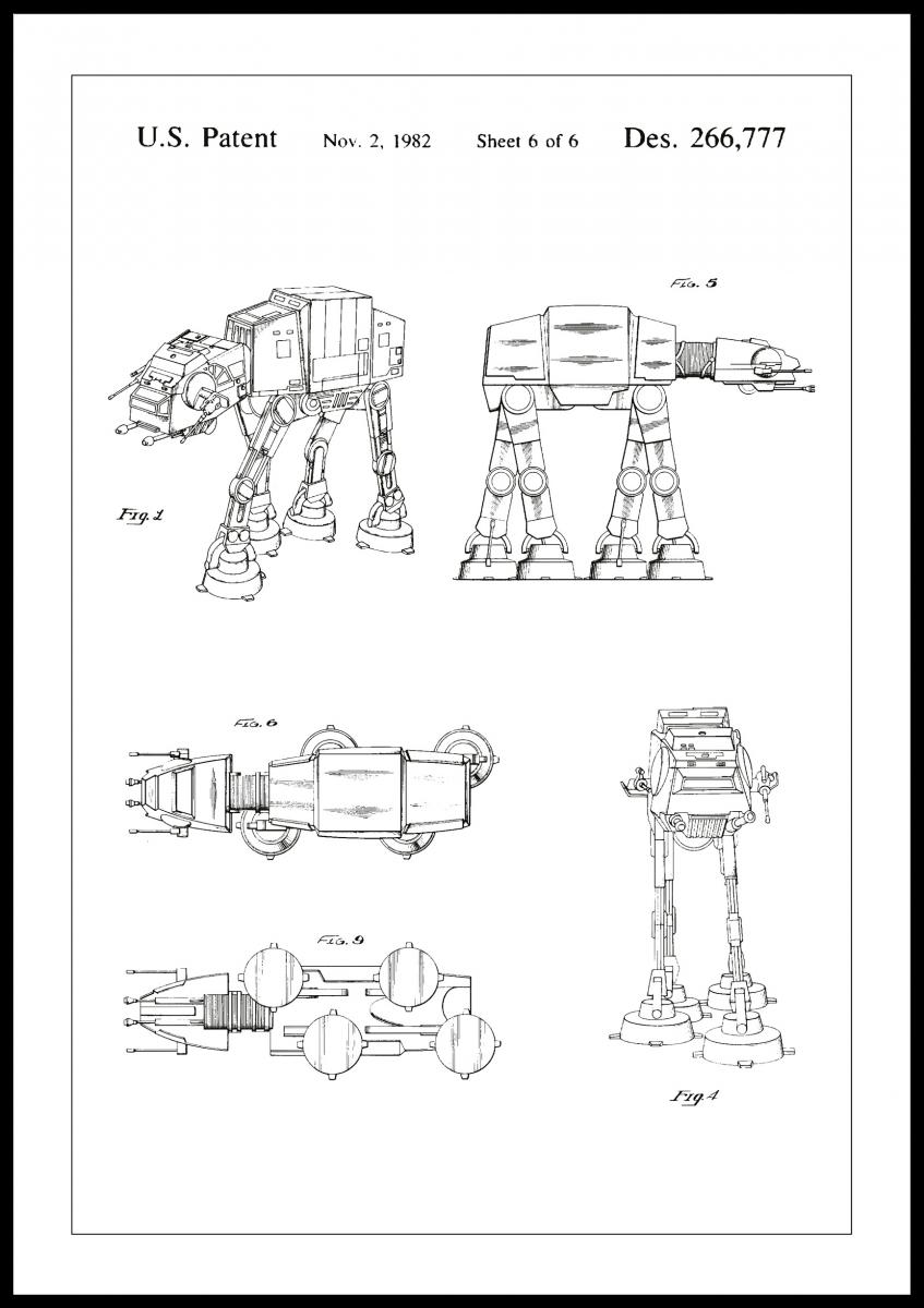 Lagervaror egen produktion Patenttekening - Star Wars - Walker - Wit Poster