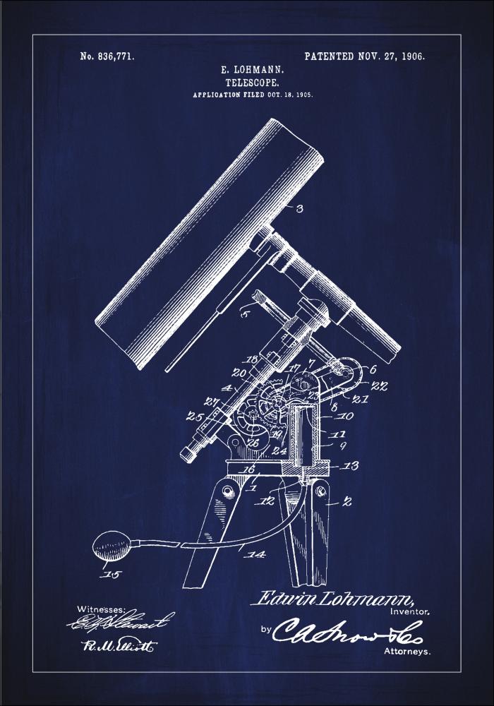 Bildverkstad Patenttekening - Telescoop - Blauw Poster