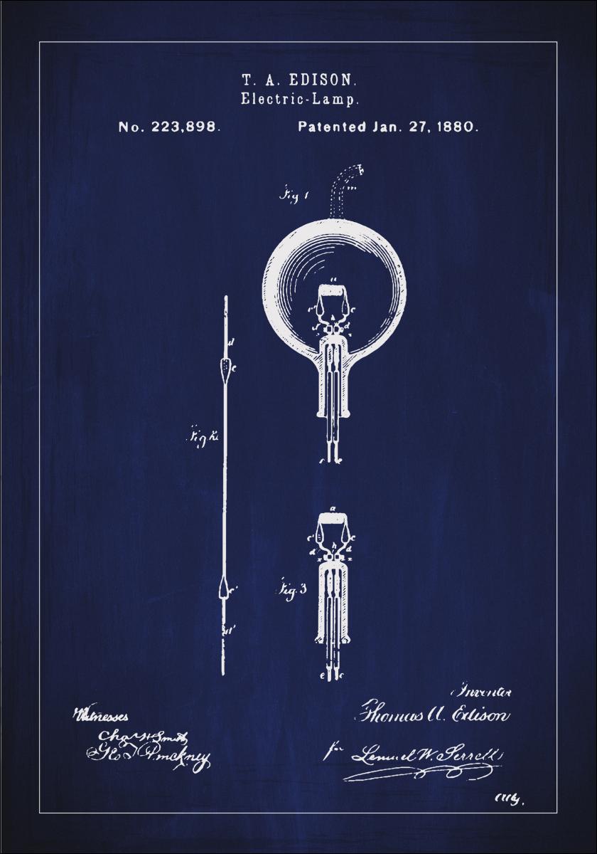 Bildverkstad Patenttekening - Gloeilamp B - Blauw Poster