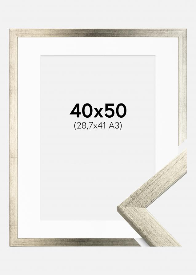 Ram med passepartou Fotolijst Stilren Zilver 40x50 cm - Passe-partout Wit 29,7x42 cm (A3)