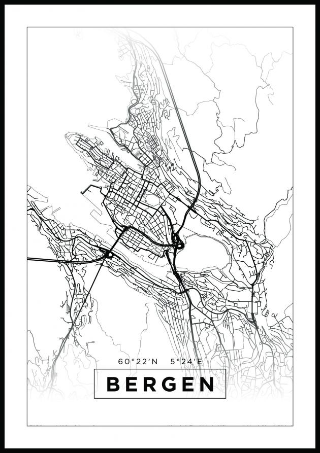 Bildverkstad Map - Bergen - White Poster