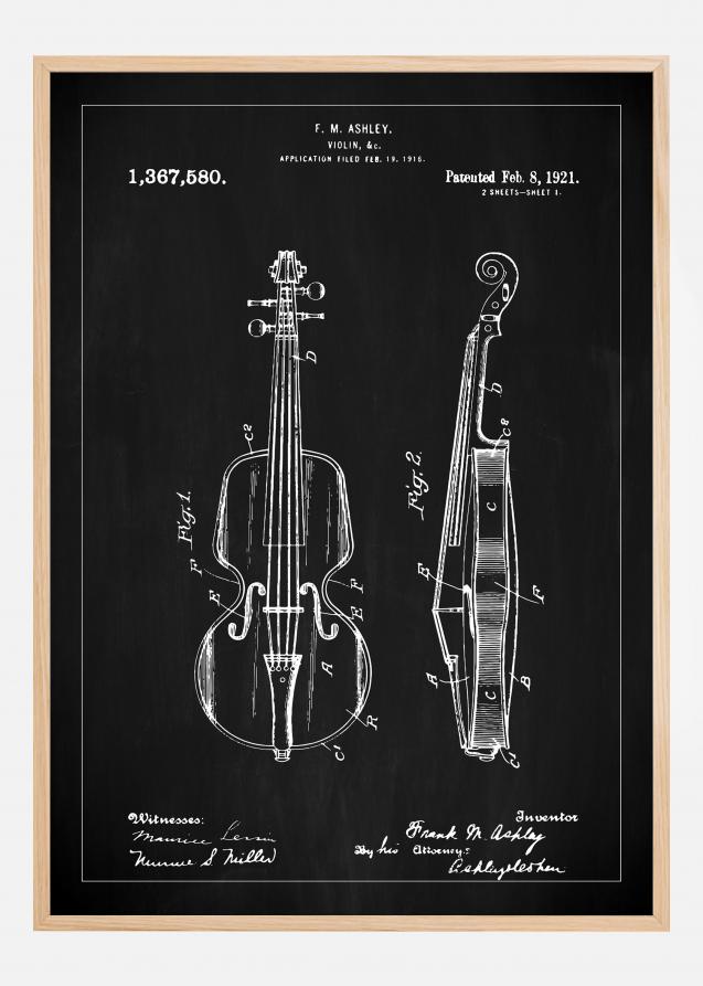 Bildverkstad Patenttekening - Viool - Zwart Poster