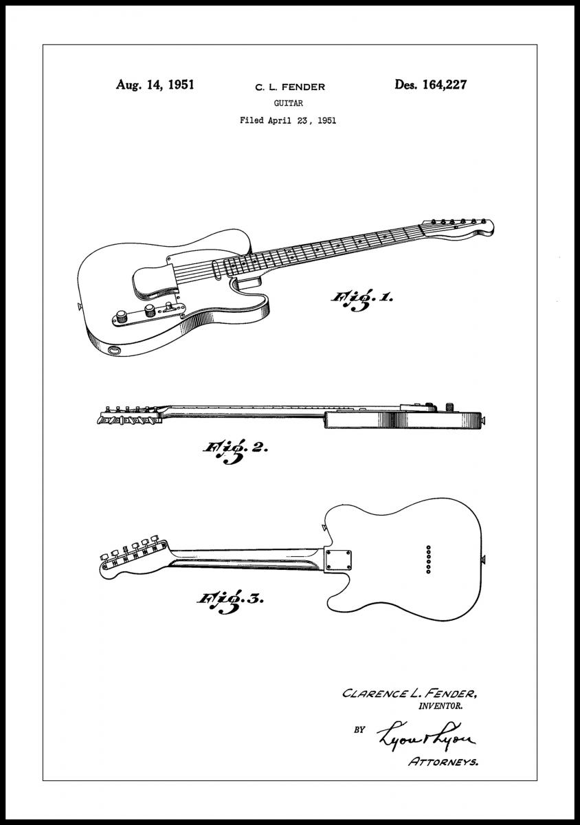Bildverkstad Patent Print - Guitar - White Poster