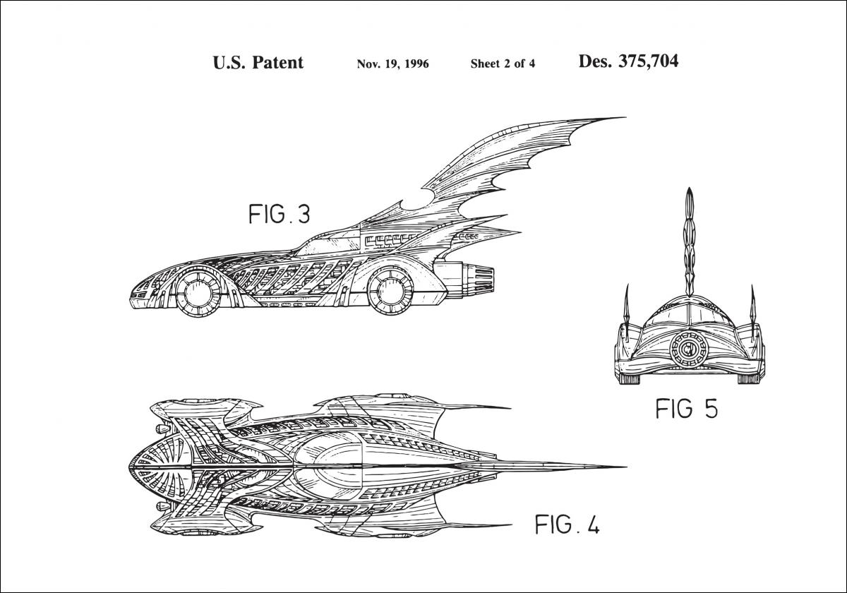 Bildverkstad Patenttekening - Batman - Batmobile 1996 II Poster