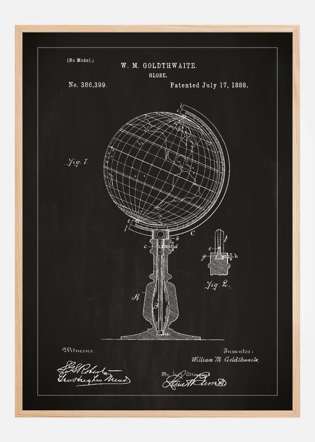 Bildverkstad Patenttekening - Wereldbol - Zwart Poster