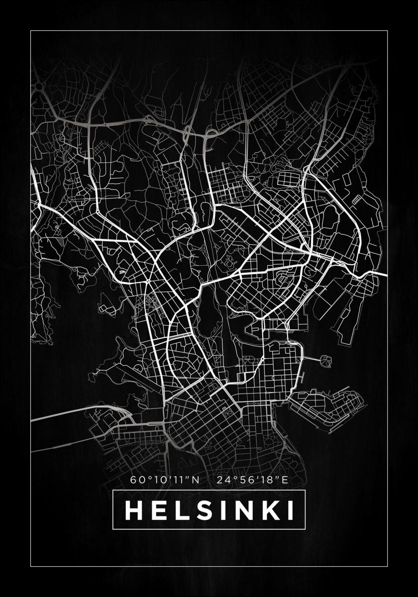 Bildverkstad Map - Helsinki - Black Poster