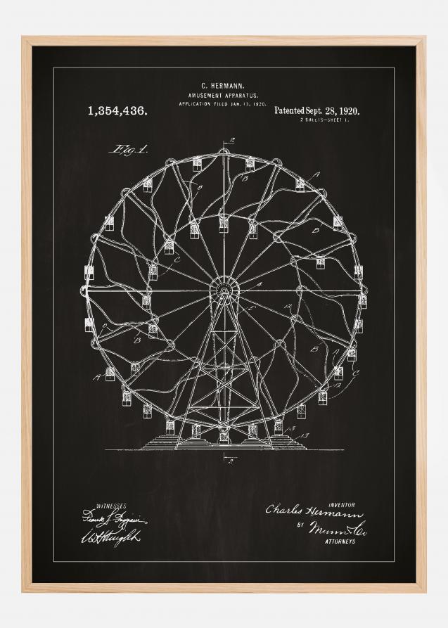 Bildverkstad Patenttekening - Reuzenrad - Zwart Poster