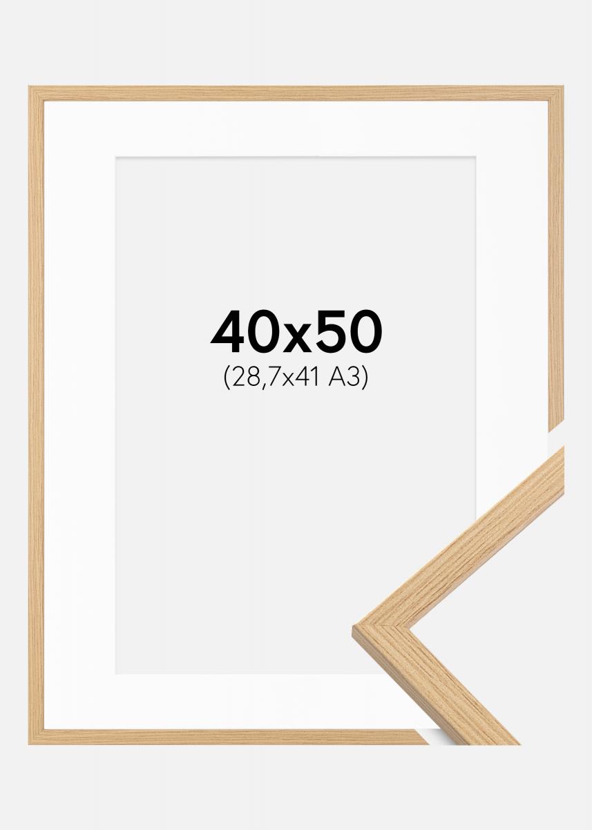 Ram med passepartou Fotolijst Galant Eiken 40x50 cm - Passe-partout Wit 29,7x42 cm (A3)