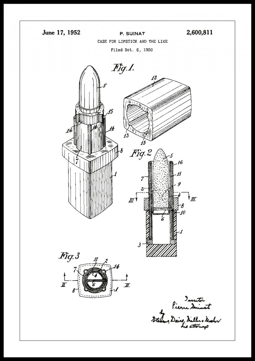 Bildverkstad Patenttekening - Lippenstift - Wit Poster