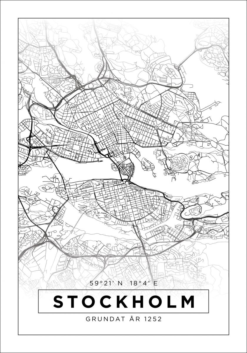 Lagervaror egen produktion Map - Stockholm - White Poster