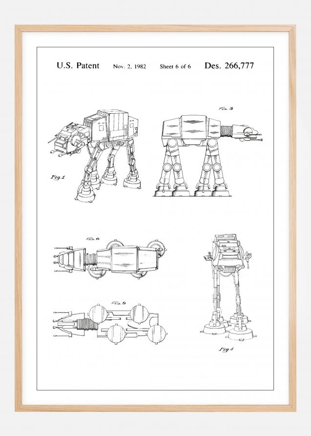 Bildverkstad Patenttekening - Star Wars - Walker - Wit Poster