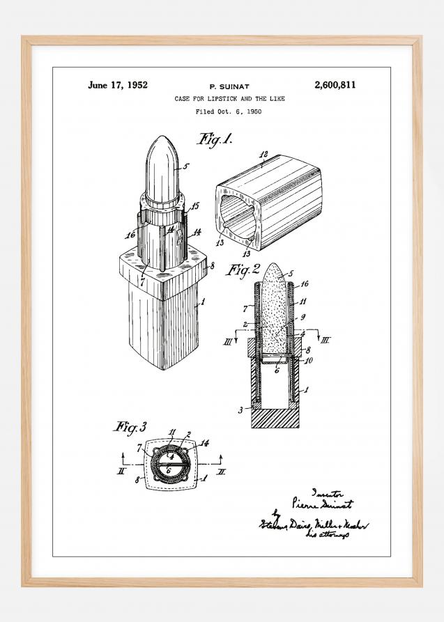 Bildverkstad Patenttekening - Lippenstift - Wit Poster