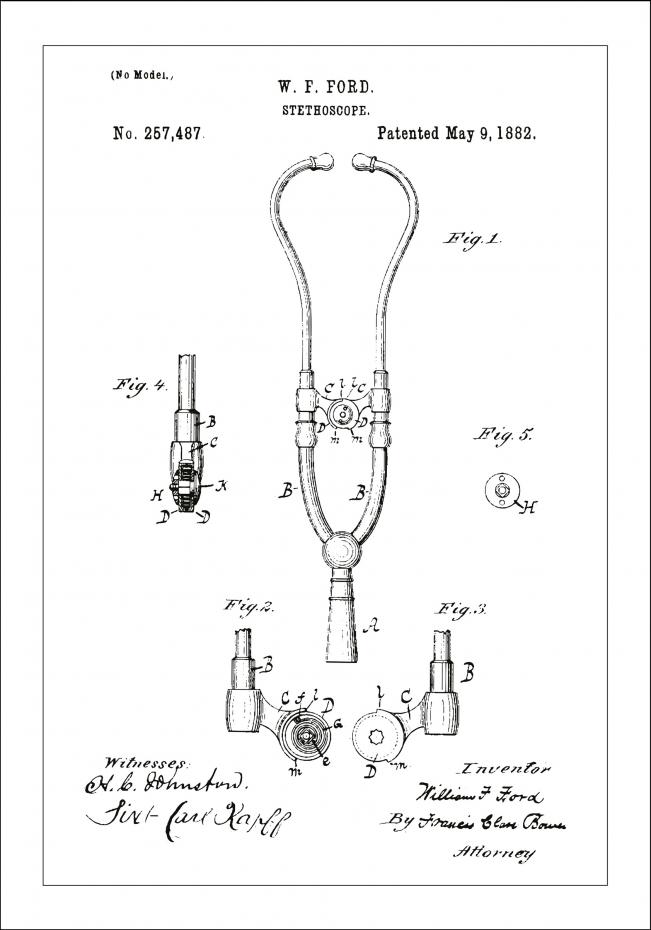 Bildverkstad Patenttekening - Stethoscoop - Wit Poster