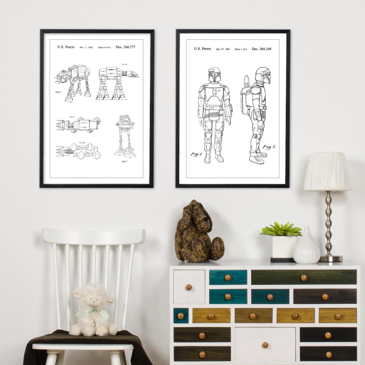 Lagervaror egen produktion Patenttekening - Star Wars - Boba Fett - Wit Poster
