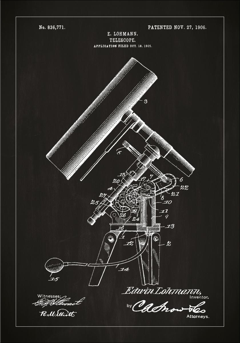 Bildverkstad Patenttekening - Telescoop - Zwart Poster