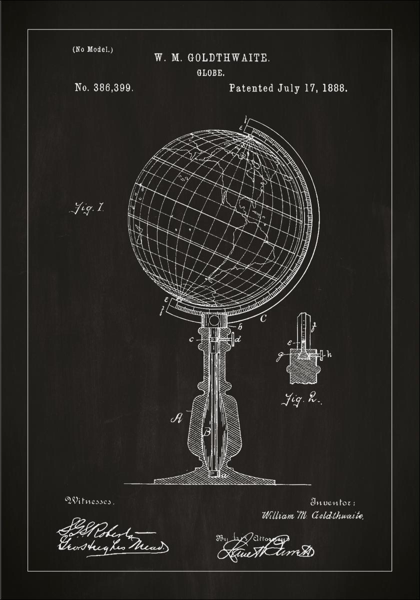 Bildverkstad Patenttekening - Wereldbol - Zwart Poster