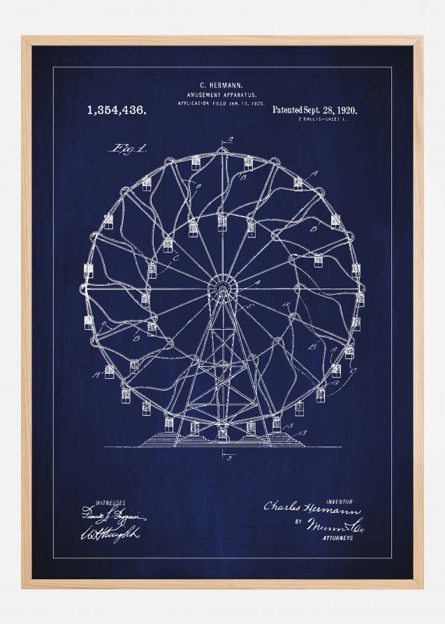 Bildverkstad Patenttekening - Reuzenrad - Blauw Poster