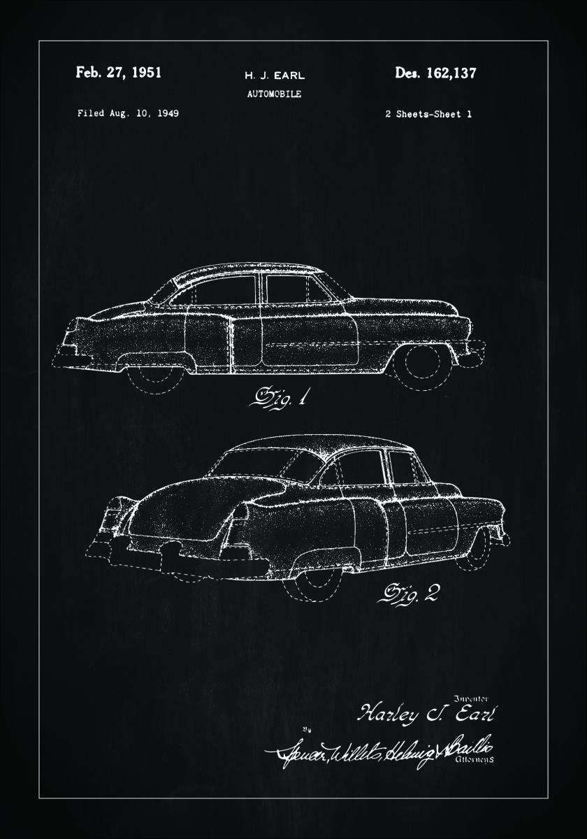 Bildverkstad Patenttekening - Cadillac I - Zwart Poster