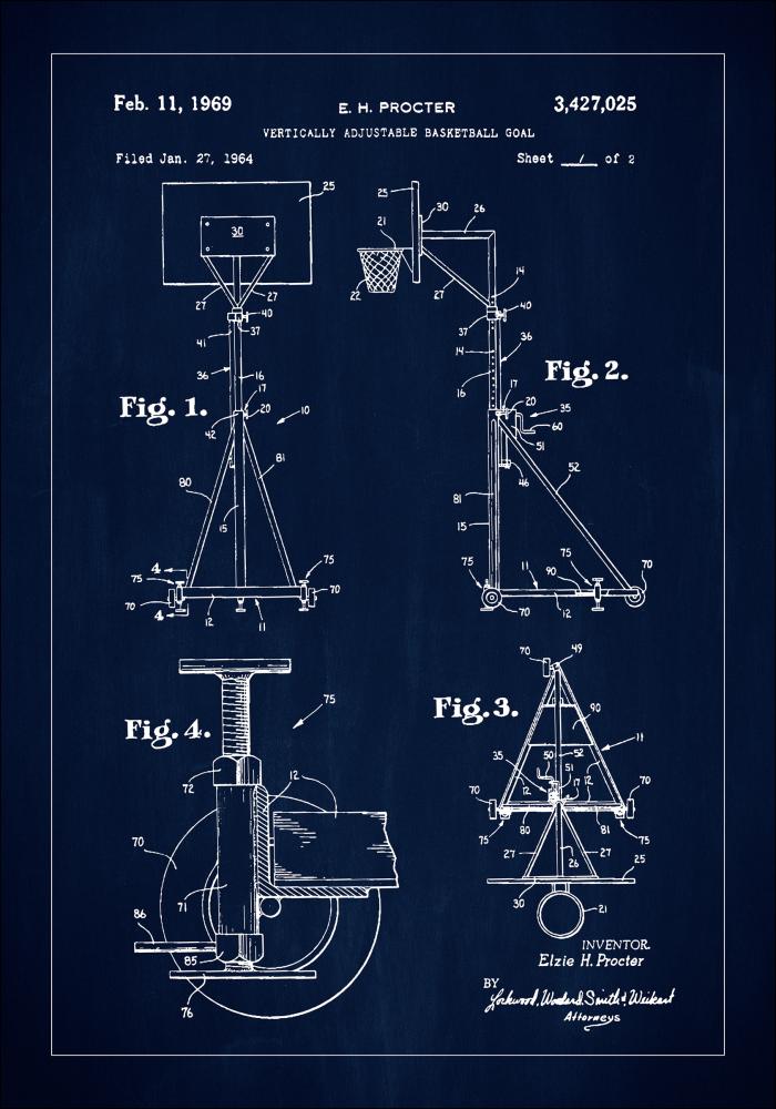 Bildverkstad Patent Print - Basketball - Blue Poster