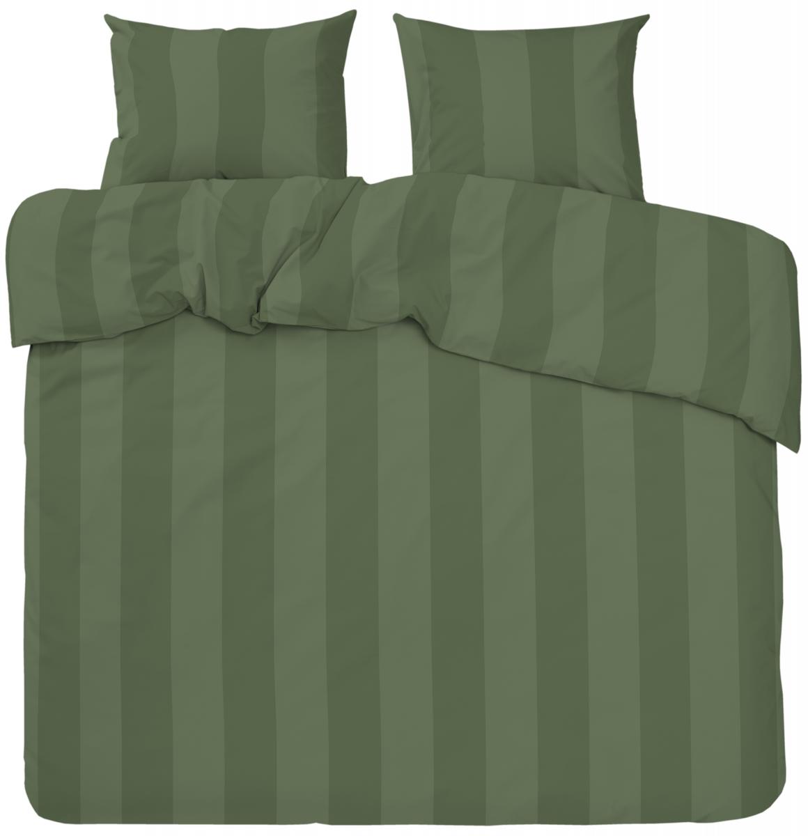 Redlunds Dekbedovertrek set Big Stripe Satin Kingsize 3-delig - Olijf