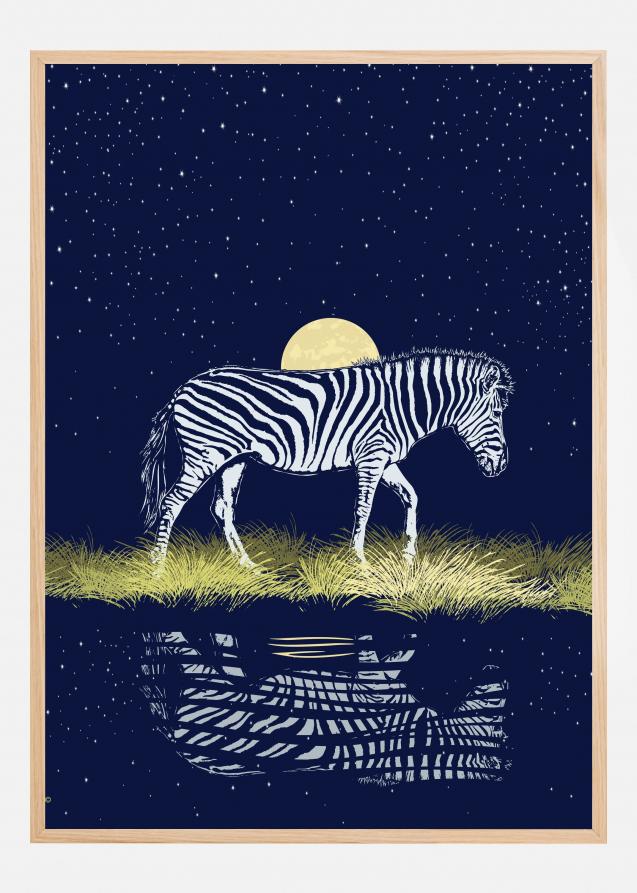 Bildverkstad Zebra at Waterhole Moonrise Poster