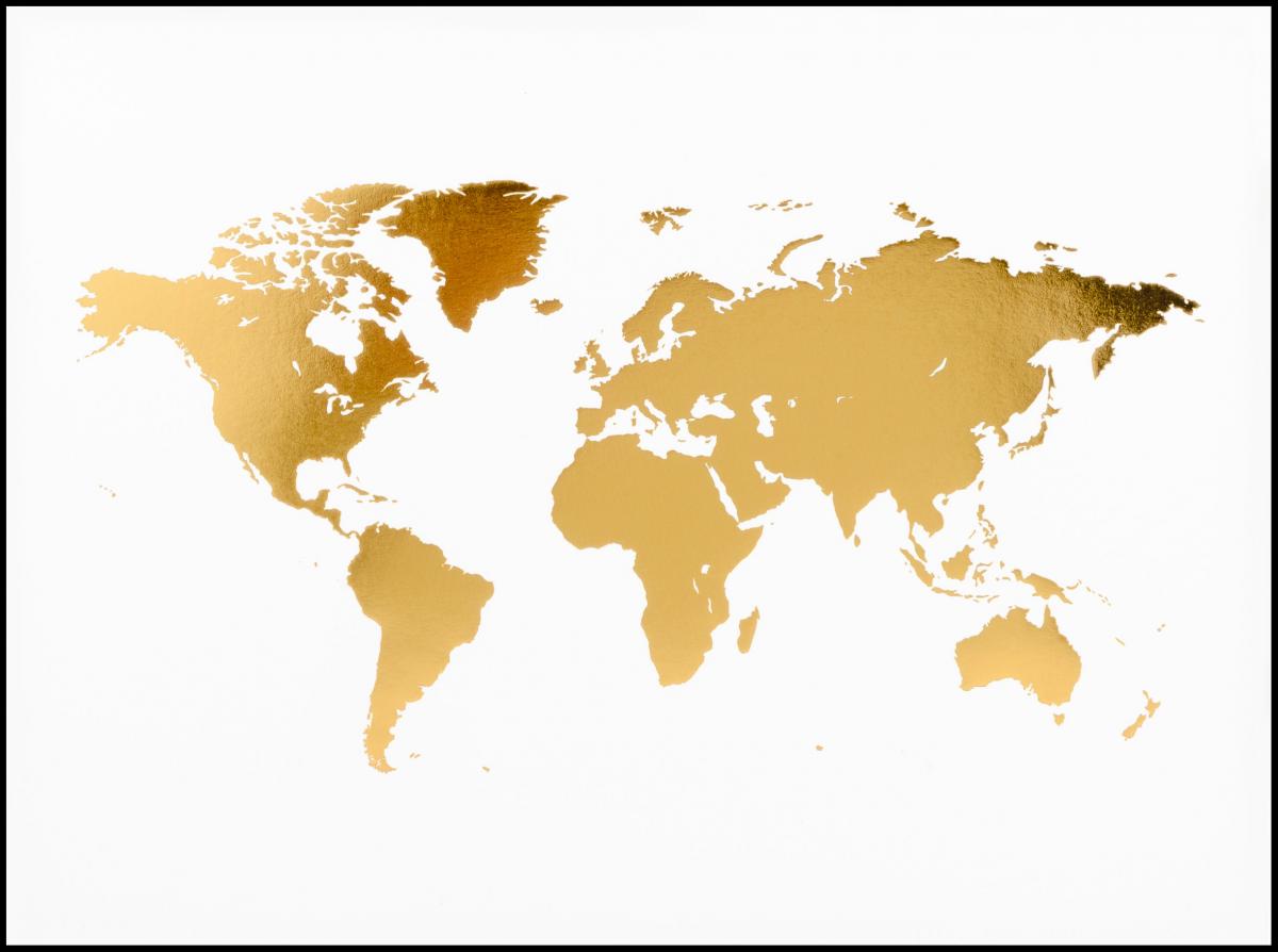Göteborgstryckeriet Wereldkaart in Goud - Gefolied Poster