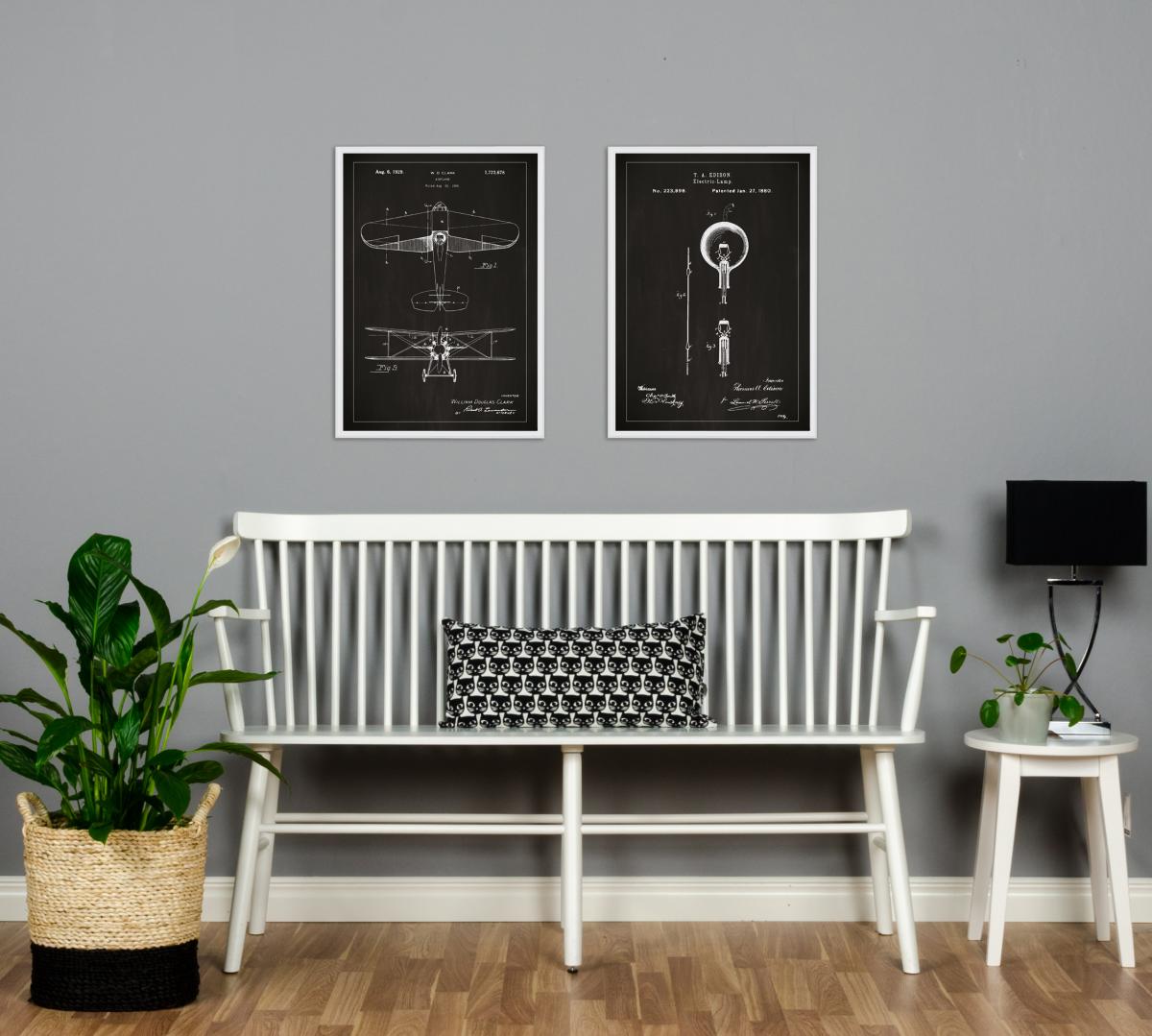 Bildverkstad Patenttekening - Gloeilamp B - Zwart Poster