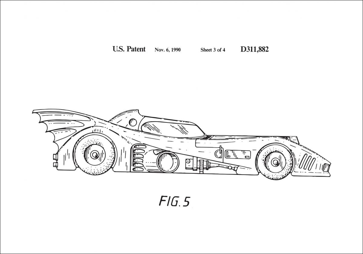Bildverkstad Patenttekening - Batman - Batmobile 1990 III Poster
