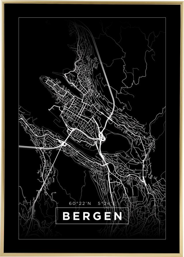 Bildverkstad Map - Bergen - Black Poster