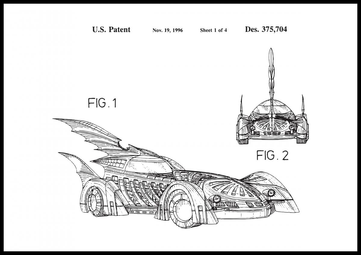 Bildverkstad Patenttekening - Batman - Batmobile 1996 I Poster