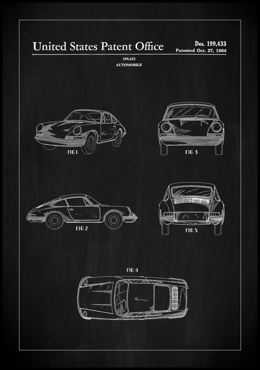 Lagervaror egen produktion Patent Print - Porsche 911 Carrera - Black Poster