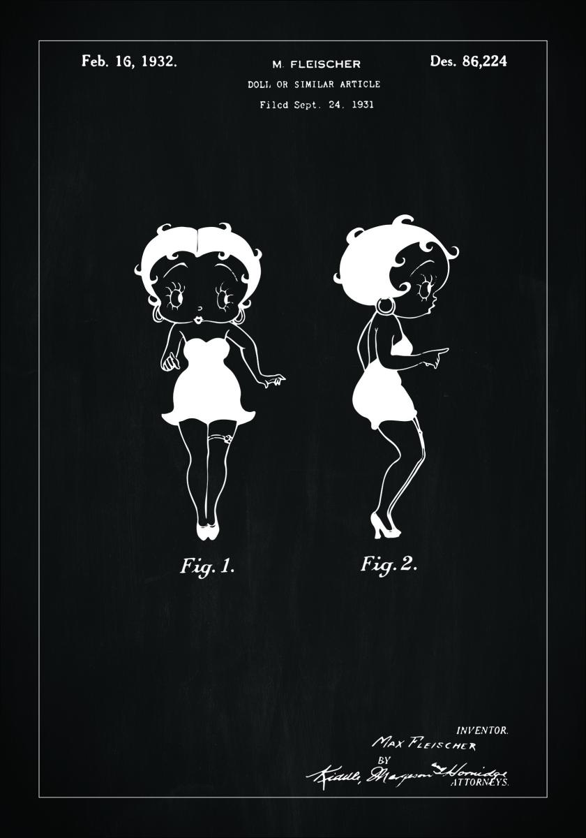 Bildverkstad Patenttekening - Betty Boop - Zwart Poster