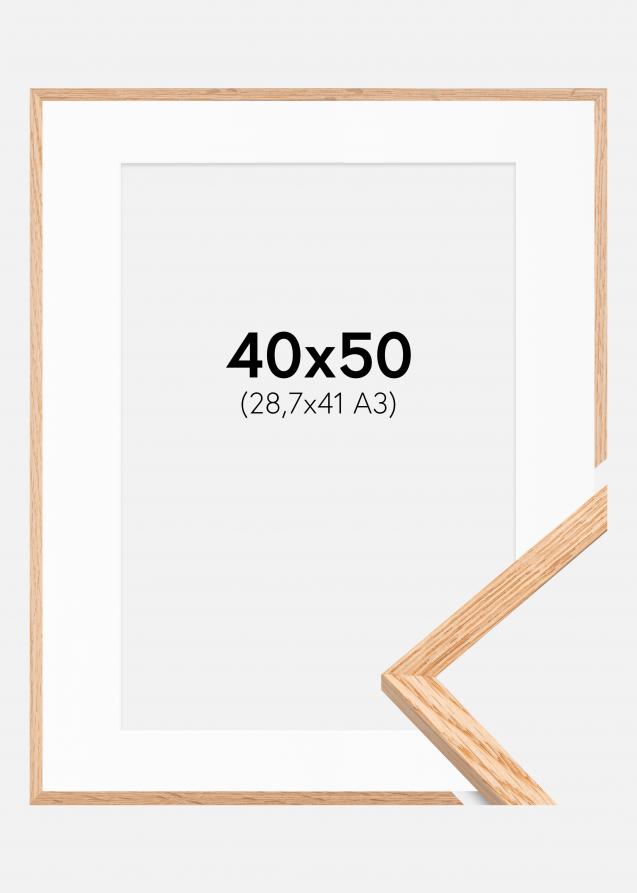 Ram med passepartou Fotolijst Tunn Eiken 40x50 cm - Passe-partout Wit 29,7x42 cm (A3)