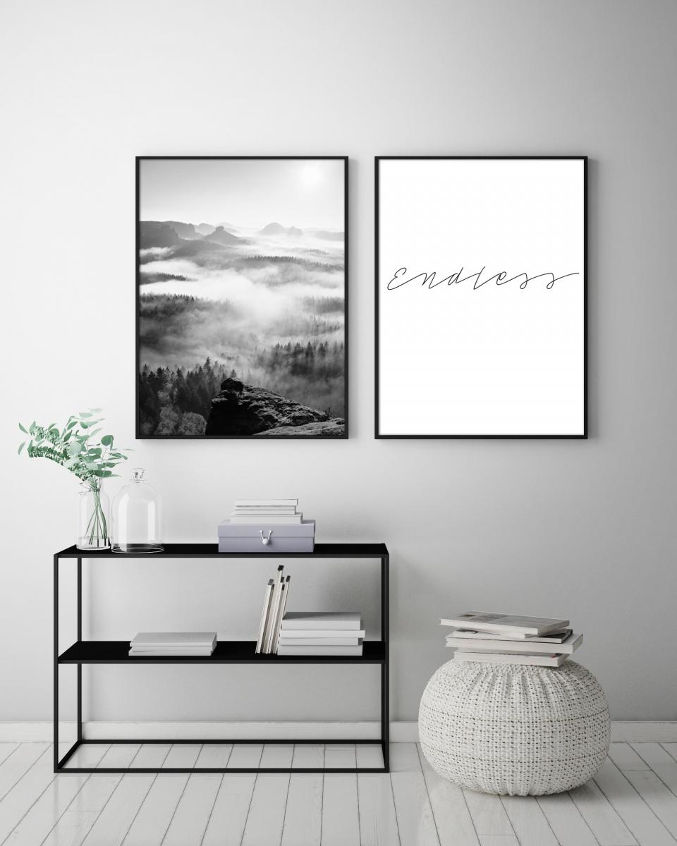 Lagervaror egen produktion Foggy Forest Black & White I - 50x70 cm Poster